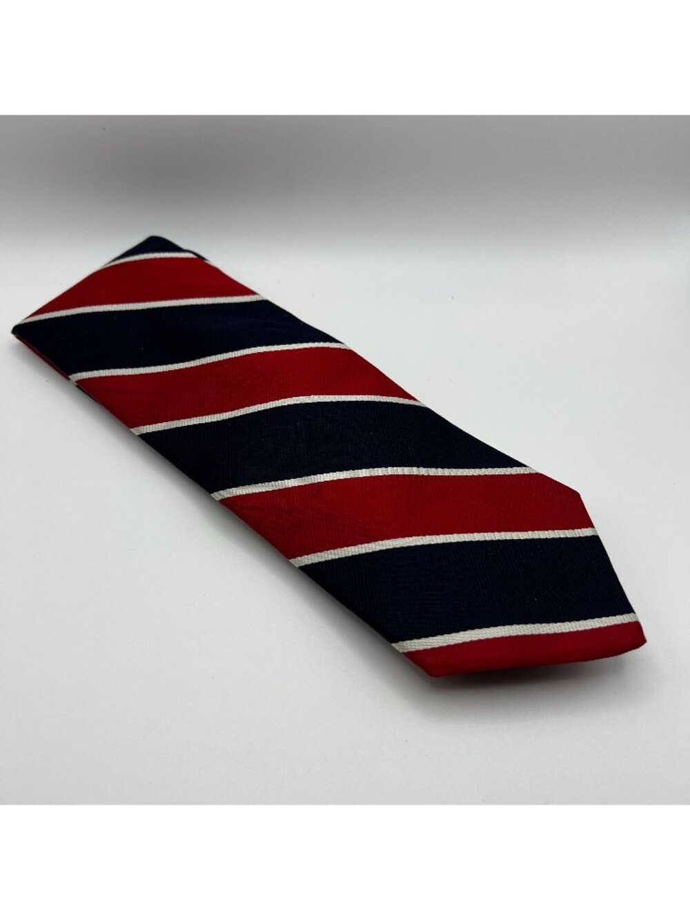 Lands End Red & Navy Striped Silk Tie Made In USA